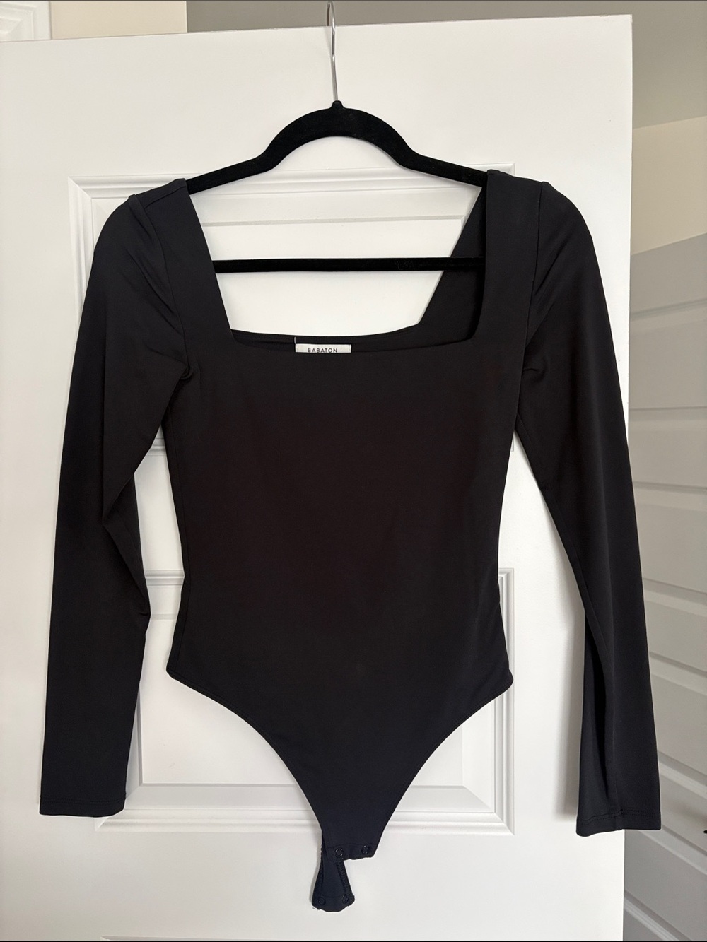 Babaton Black Long-Sleeve Square Neck Bodysuit